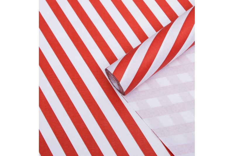 Бумага упаковочная крафт белый "Полосы наклонные широкие красные" 0,6 x10м , 70г/м2